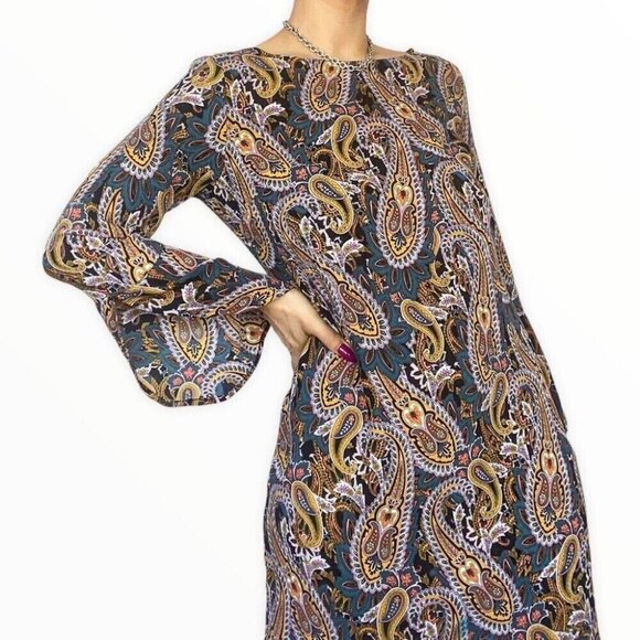 Cynthia Rowley Paisley Bell Sleeve Mini Shift Dress Size 6 Multi Color Polyester - Picture 5 of 5